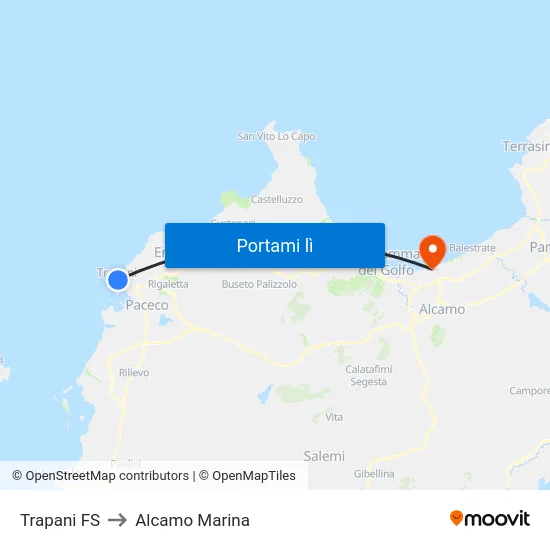 Trapani FS to Alcamo Marina map