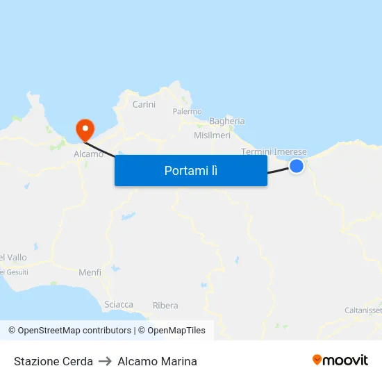Stazione Cerda to Alcamo Marina map