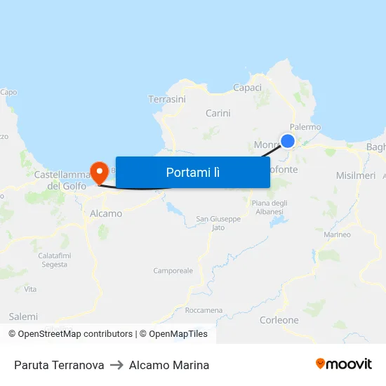 Paruta Terranova to Alcamo Marina map