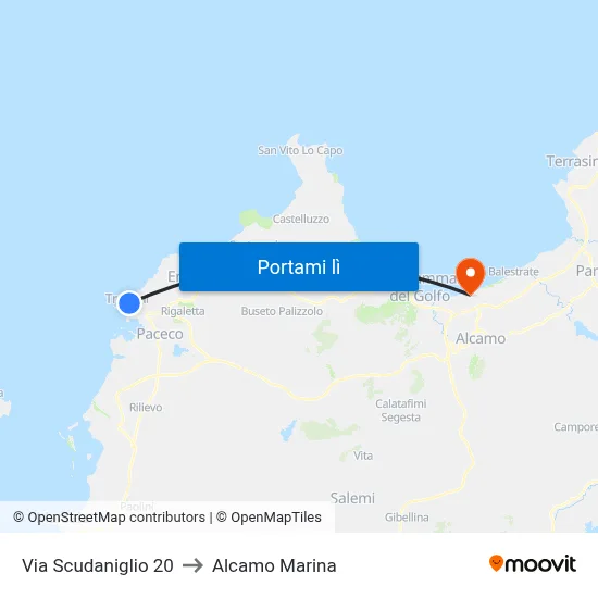 Via Scudaniglio 20 to Alcamo Marina map