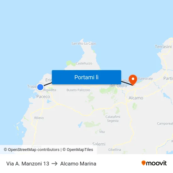 Via A. Manzoni 13 to Alcamo Marina map