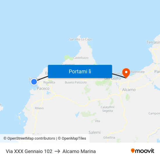 Via XXX Gennaio 102 to Alcamo Marina map