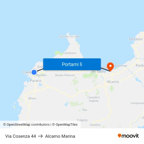 Via Cosenza 44 to Alcamo Marina map
