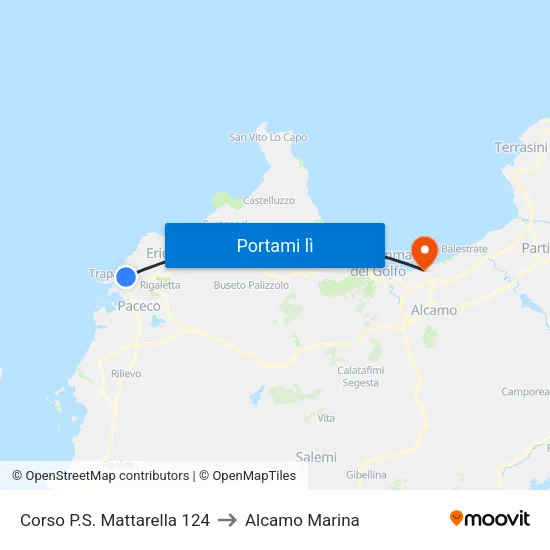 Corso P.S. Mattarella 124 to Alcamo Marina map