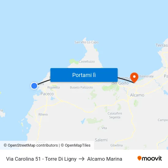 Via Carolina 51 - Torre Di Ligny to Alcamo Marina map
