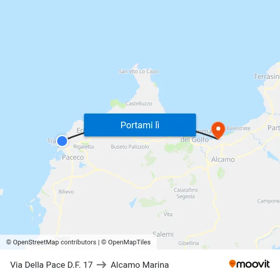 Via Della Pace D.F. 17 to Alcamo Marina map