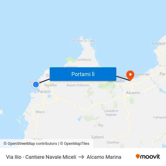 Via Ilio - Cantiere Navale Miceli to Alcamo Marina map