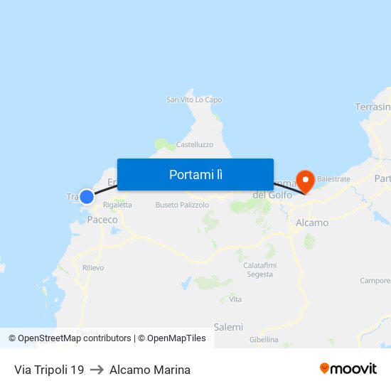 Via Tripoli 19 to Alcamo Marina map