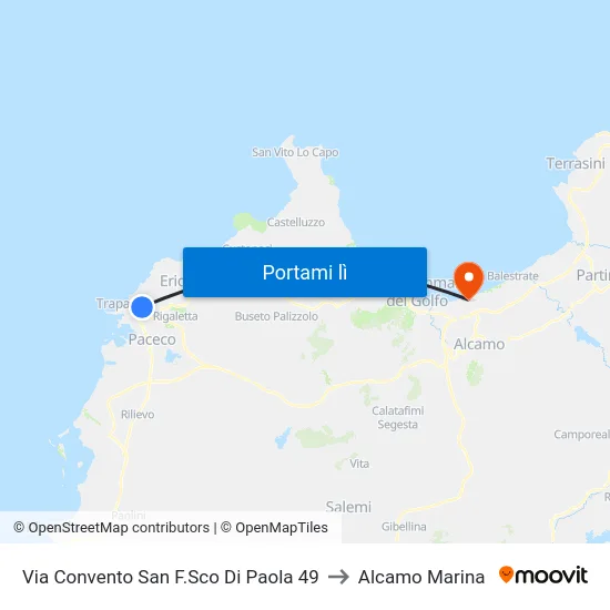 Via Convento San F.Sco Di Paola 49 to Alcamo Marina map