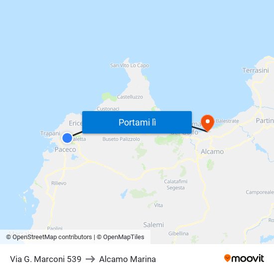 Via G. Marconi 539 to Alcamo Marina map