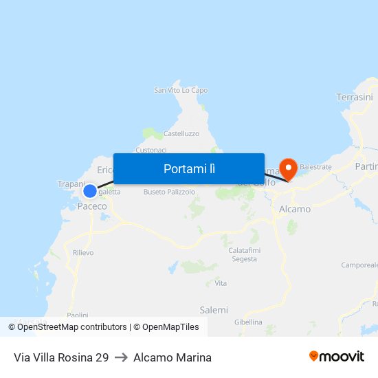 Via Villa Rosina 29 to Alcamo Marina map