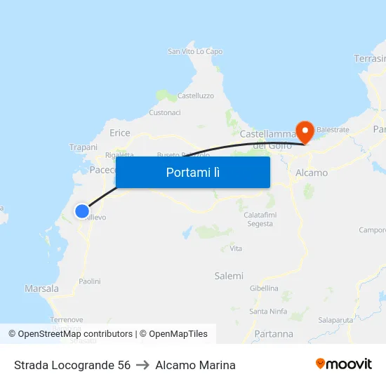 Strada Locogrande 56 to Alcamo Marina map