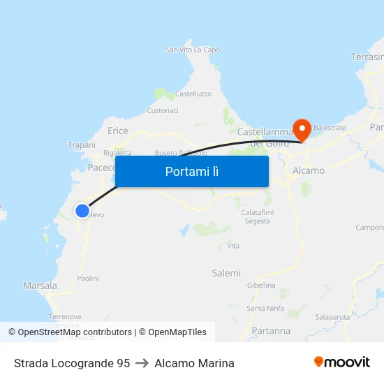 Strada Locogrande 95 to Alcamo Marina map