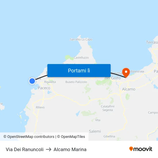 Via Dei Ranuncoli to Alcamo Marina map