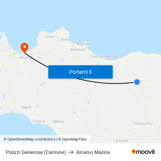 Polizzi Generosa (Carmine) to Alcamo Marina map