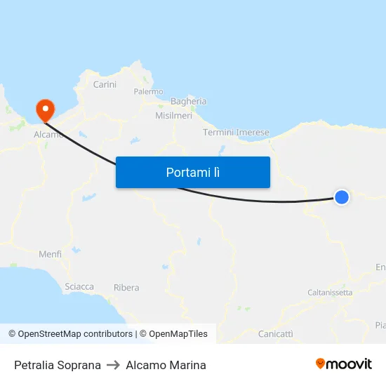 Petralia Soprana to Alcamo Marina map
