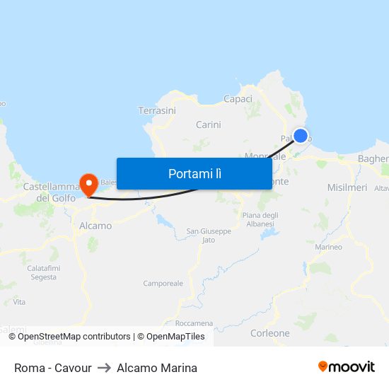 Roma - Cavour to Alcamo Marina map
