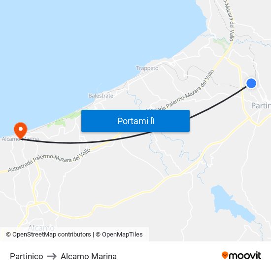 Partinico to Alcamo Marina map