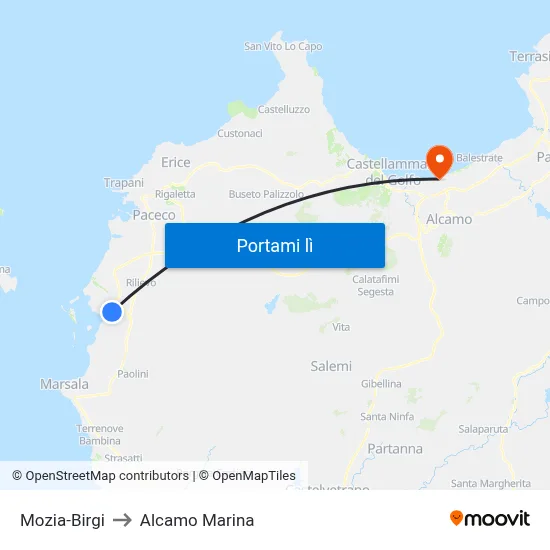 Mozia-Birgi to Alcamo Marina map
