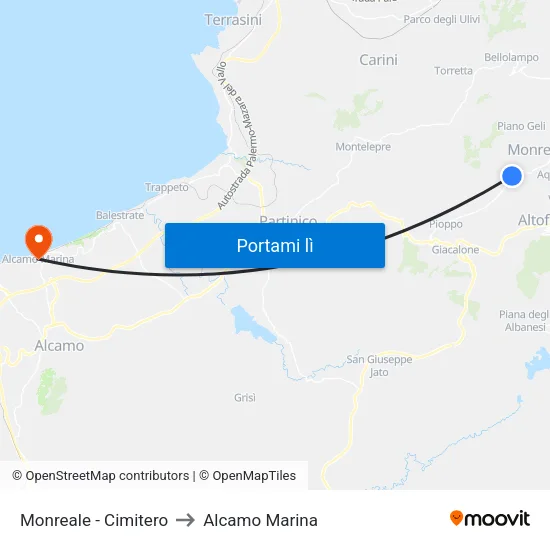 Monreale - Cimitero to Alcamo Marina map