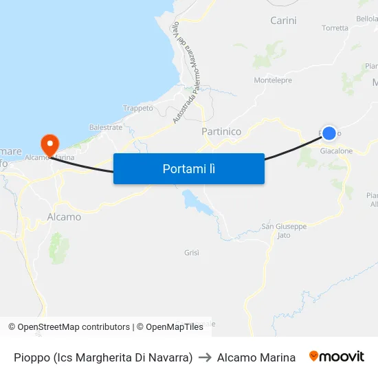 Pioppo (Ics Margherita Di Navarra) to Alcamo Marina map