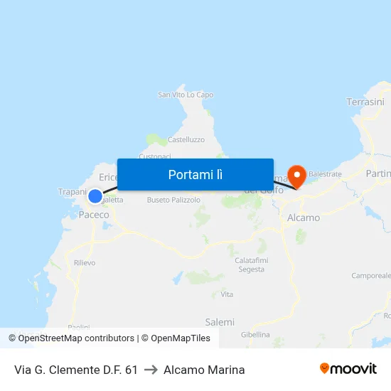 Via G. Clemente D.F. 61 to Alcamo Marina map