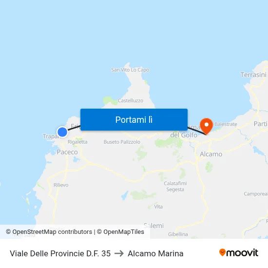 Viale Delle Provincie D.F. 35 to Alcamo Marina map