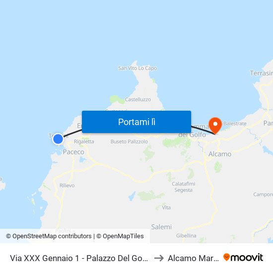 Via XXX Gennaio 1 - Palazzo Del Governo to Alcamo Marina map