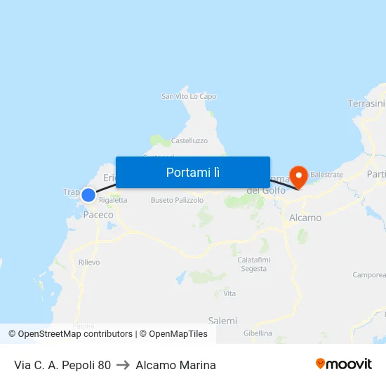 Via C. A. Pepoli  80 to Alcamo Marina map