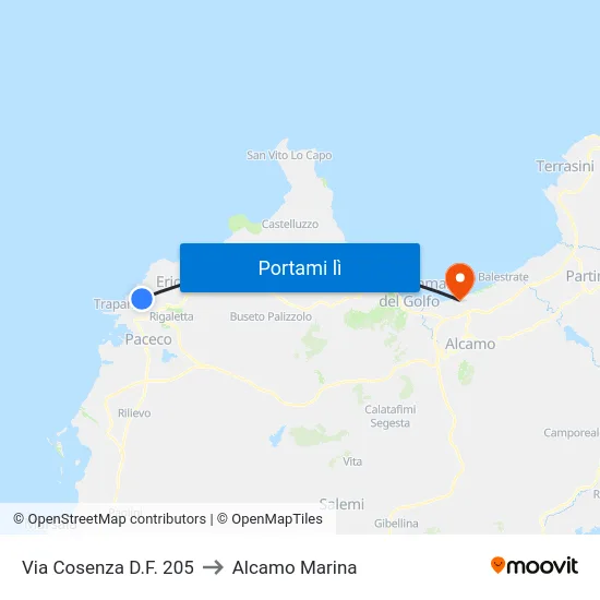 Via Cosenza D.F. 205 to Alcamo Marina map