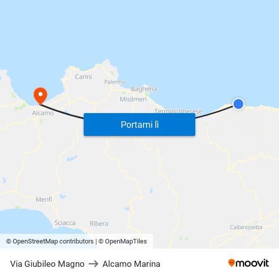 Via Giubileo Magno to Alcamo Marina map