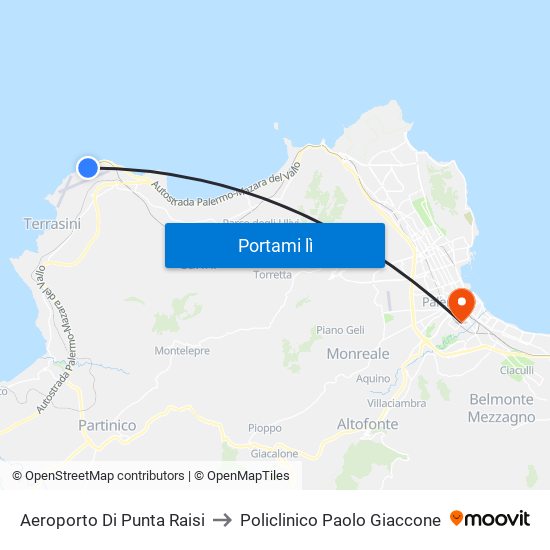 Aeroporto Di Punta Raisi to Policlinico Paolo Giaccone map