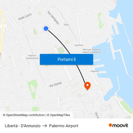 Libertà - D'Annunzio to Palermo Airport map