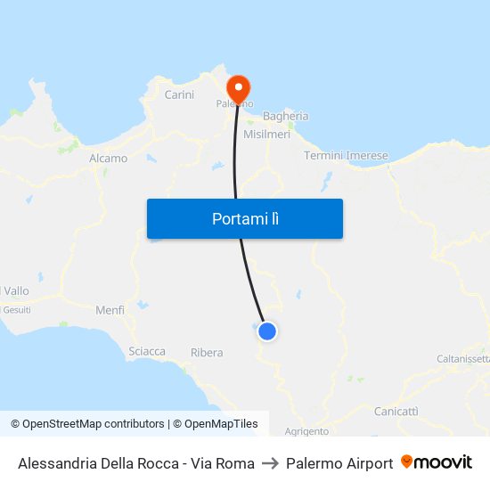 Alessandria Della Rocca - Via Roma to Palermo Airport map