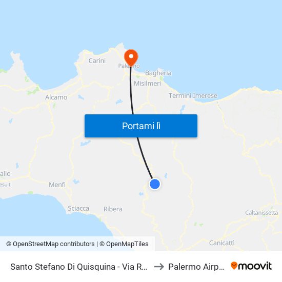 Santo Stefano Di Quisquina - Via Roma to Palermo Airport map