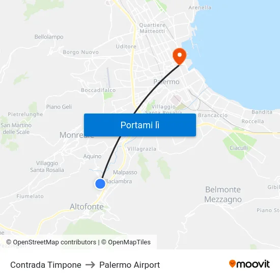 Contrada Timpone to Palermo Airport map