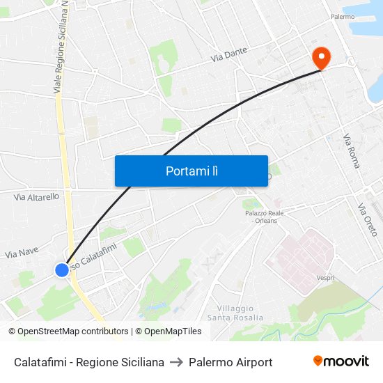 Calatafimi - Regione Siciliana to Palermo Airport map