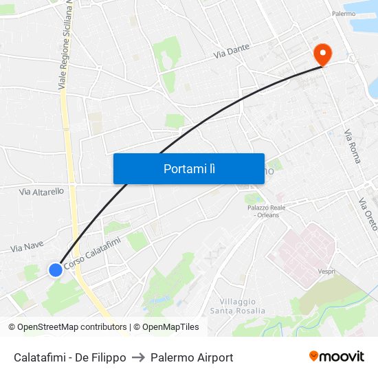 Calatafimi - De Filippo to Palermo Airport map
