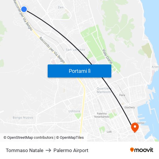 Tommaso Natale to Palermo Airport map