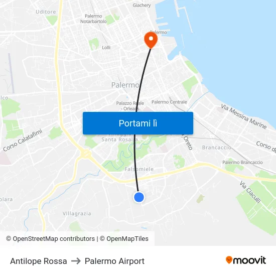 Antilope Rossa to Palermo Airport map