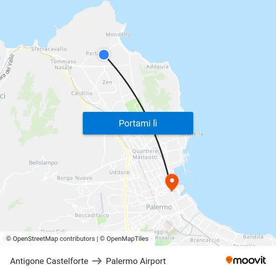 Antigone Castelforte to Palermo Airport map