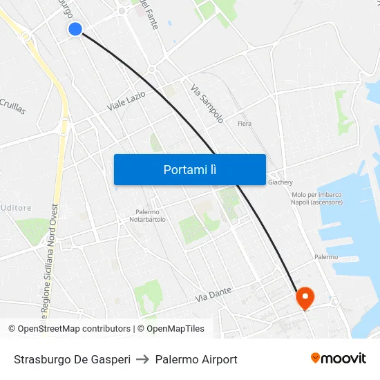Strasburgo De Gasperi to Palermo Airport map