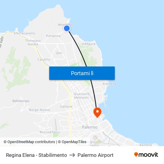 Regina Elena - Stabilimento to Palermo Airport map