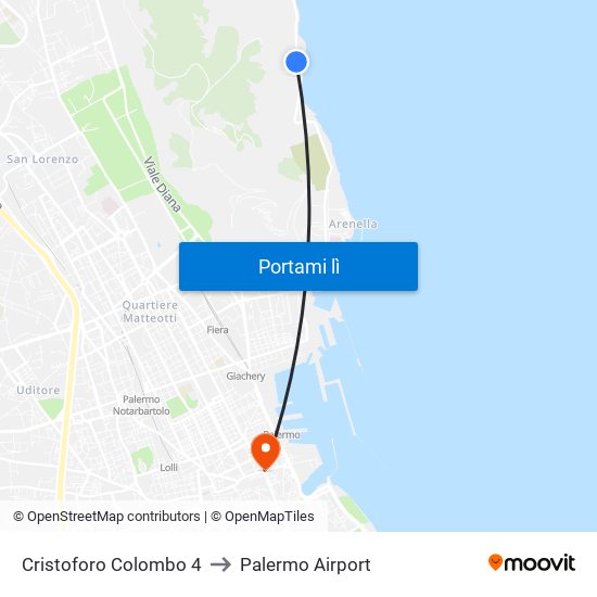 Cristoforo Colombo 4 to Palermo Airport map