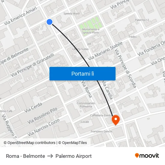 Roma - Belmonte to Palermo Airport map