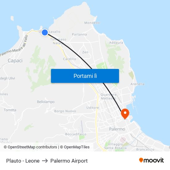 Plauto - Leone to Palermo Airport map