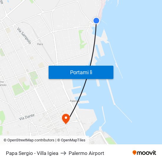 Papa Sergio - Villa Igiea to Palermo Airport map