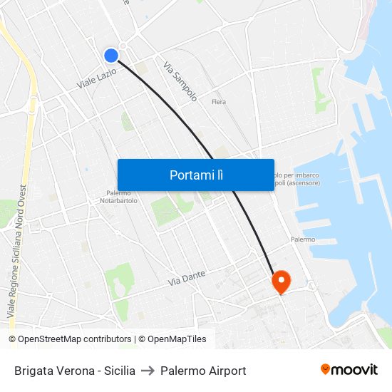 Brigata Verona - Sicilia to Palermo Airport map