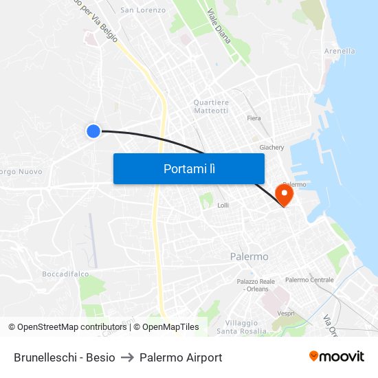 Brunelleschi - Besio to Palermo Airport map