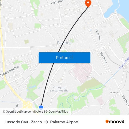 Lussorio Cau - Zacco to Palermo Airport map